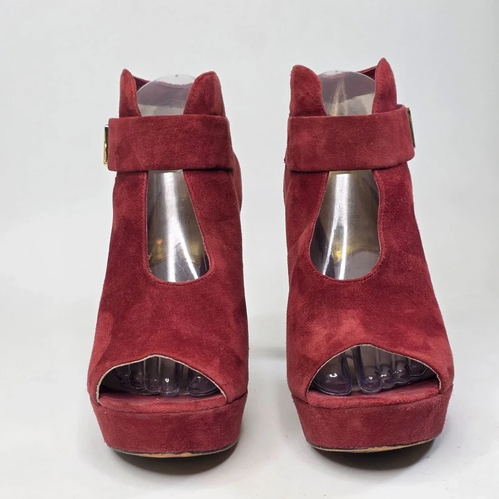 Michael Kors Devenport Bootie Womens Size 9.5 Burgundy Suede Shoes Heels Sandals